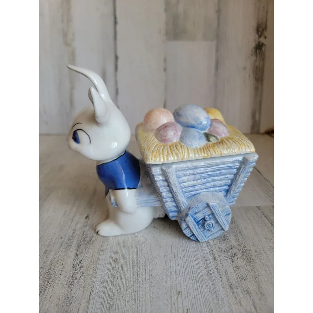 Vintage‎ ceramic Easter Bunny wheelbarrow egg hunt container